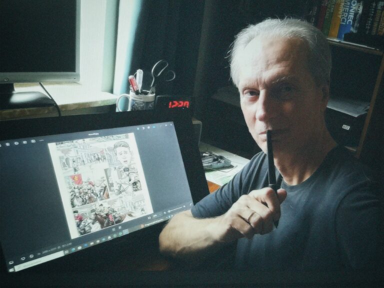 Tomasz Wilczkiewicz, politolog z wykształcenia, rysownik i ilustrator z zawodu.